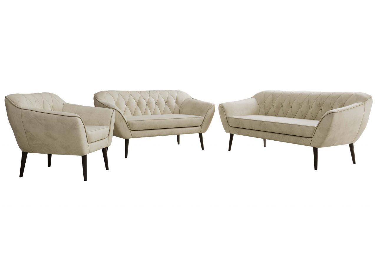 Zestaw PIRS 3+2+1 - kremowy, welwet - nóżki,  czarny