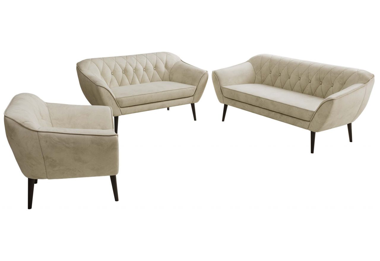 Zestaw PIRS 3+2+1 - kremowy, welwet - nóżki,  czarny