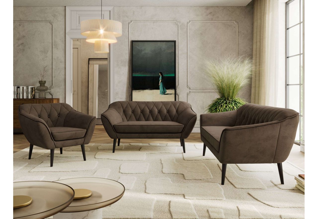 Zestaw PIRS 3+2+1 - brązowy, welwet - nóżki,  czarny