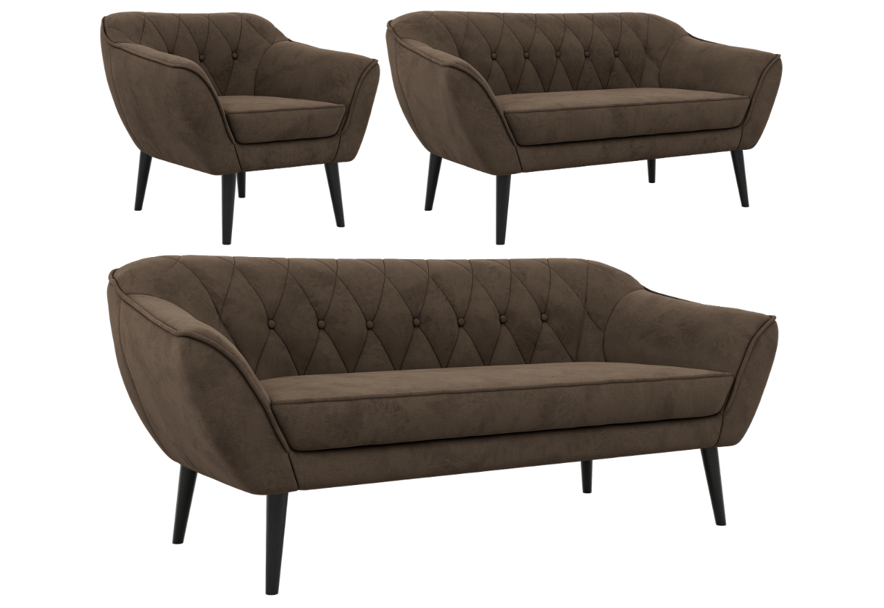 Zestaw PIRS 3+2+1 - brązowy, welwet - nóżki,  czarny