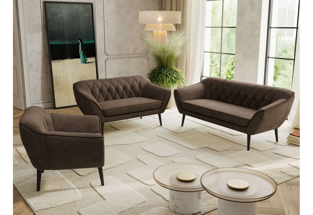 Zestaw PIRS 3+2+1 - brązowy, welwet - nóżki,  czarny