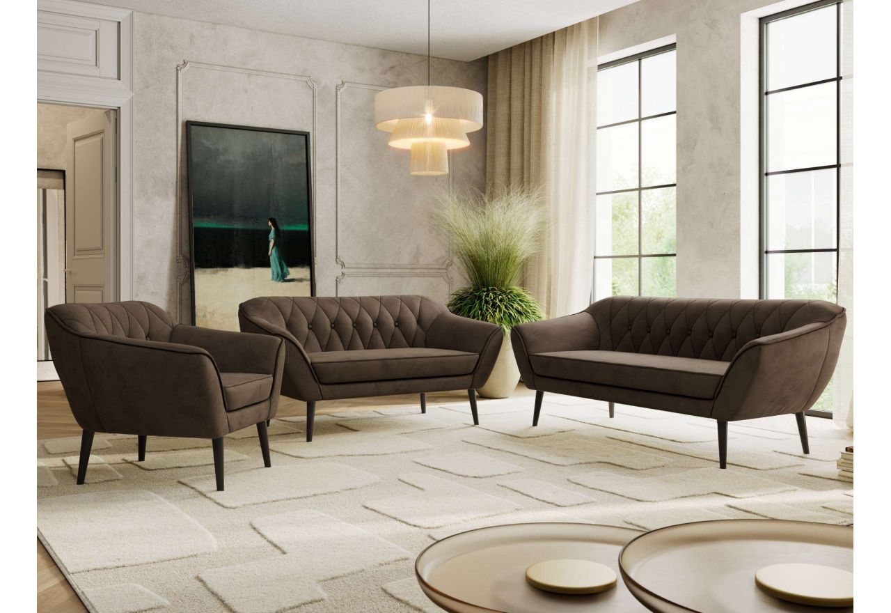 Zestaw PIRS 3+2+1 - brązowy, welwet - nóżki,  czarny