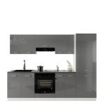 Modułowe meble kuchenne, zestaw do kuchni w połysku 260 cm SANTOS - Biały / szary połysk