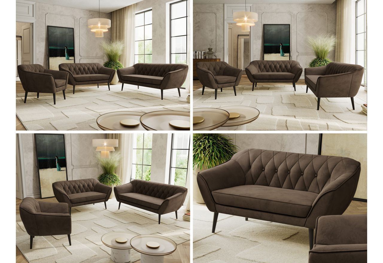 Zestaw PIRS 3+2+1 - brązowy, welwet - nóżki,  czarny