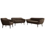 Zestaw PIRS 3+2+1 - brązowy, welwet - nóżki,  czarny