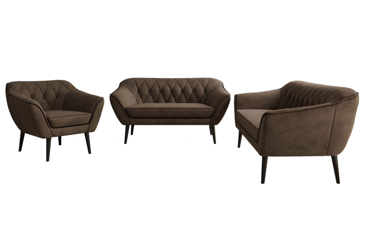 Zestaw PIRS 3+2+1 - brązowy, welwet - nóżki,  czarny