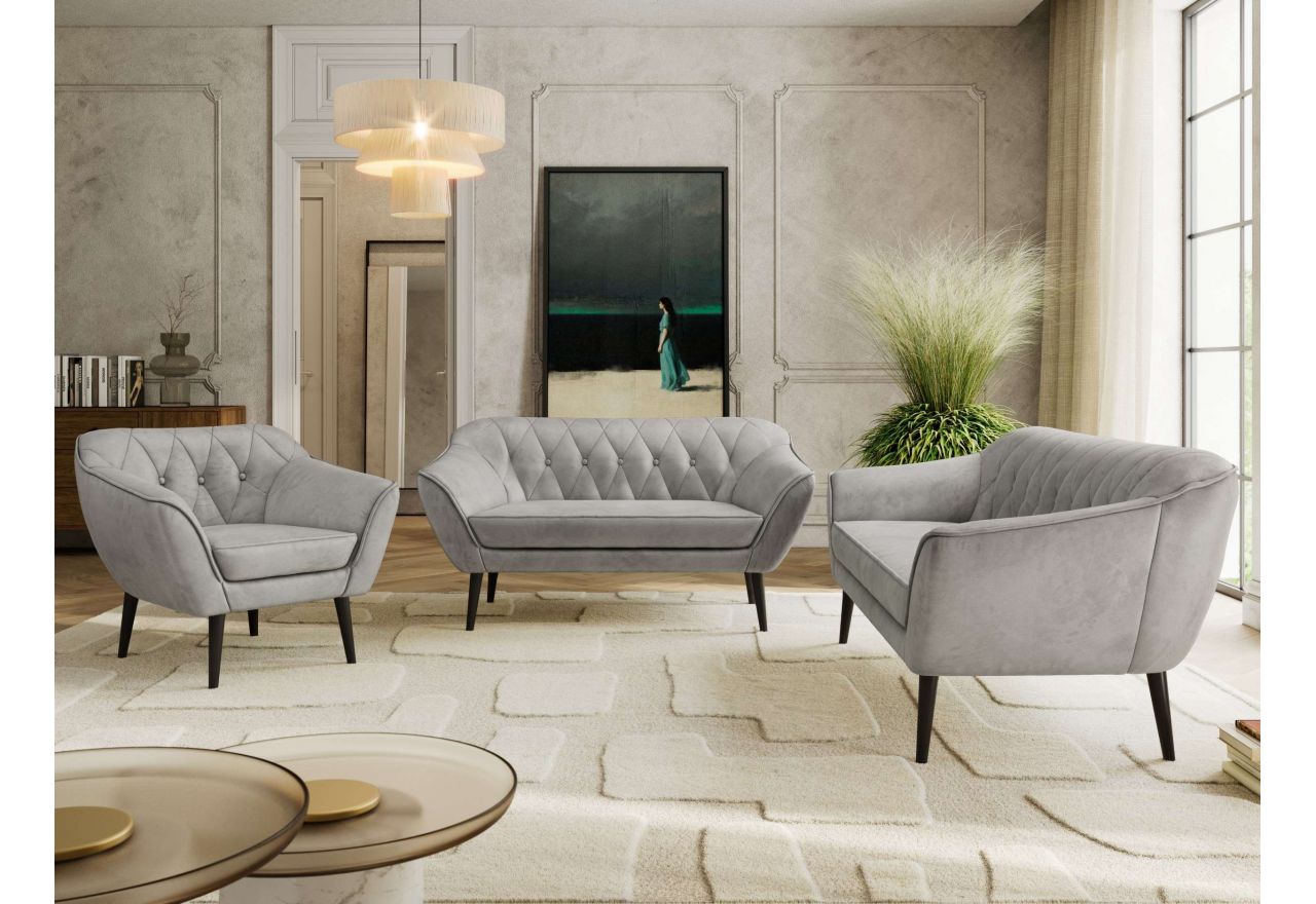 Zestaw PIRS 3+2+1 - jasnoszary, welwet - nóżki,  czarny