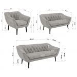 Zestaw PIRS 3+2+1 - jasnoszary, welwet - nóżki,  czarny