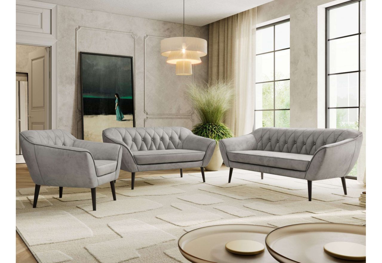 Zestaw PIRS 3+2+1 - jasnoszary, welwet - nóżki,  czarny