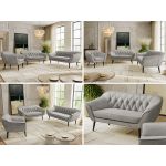 Zestaw PIRS 3+2+1 - jasnoszary, welwet - nóżki,  czarny