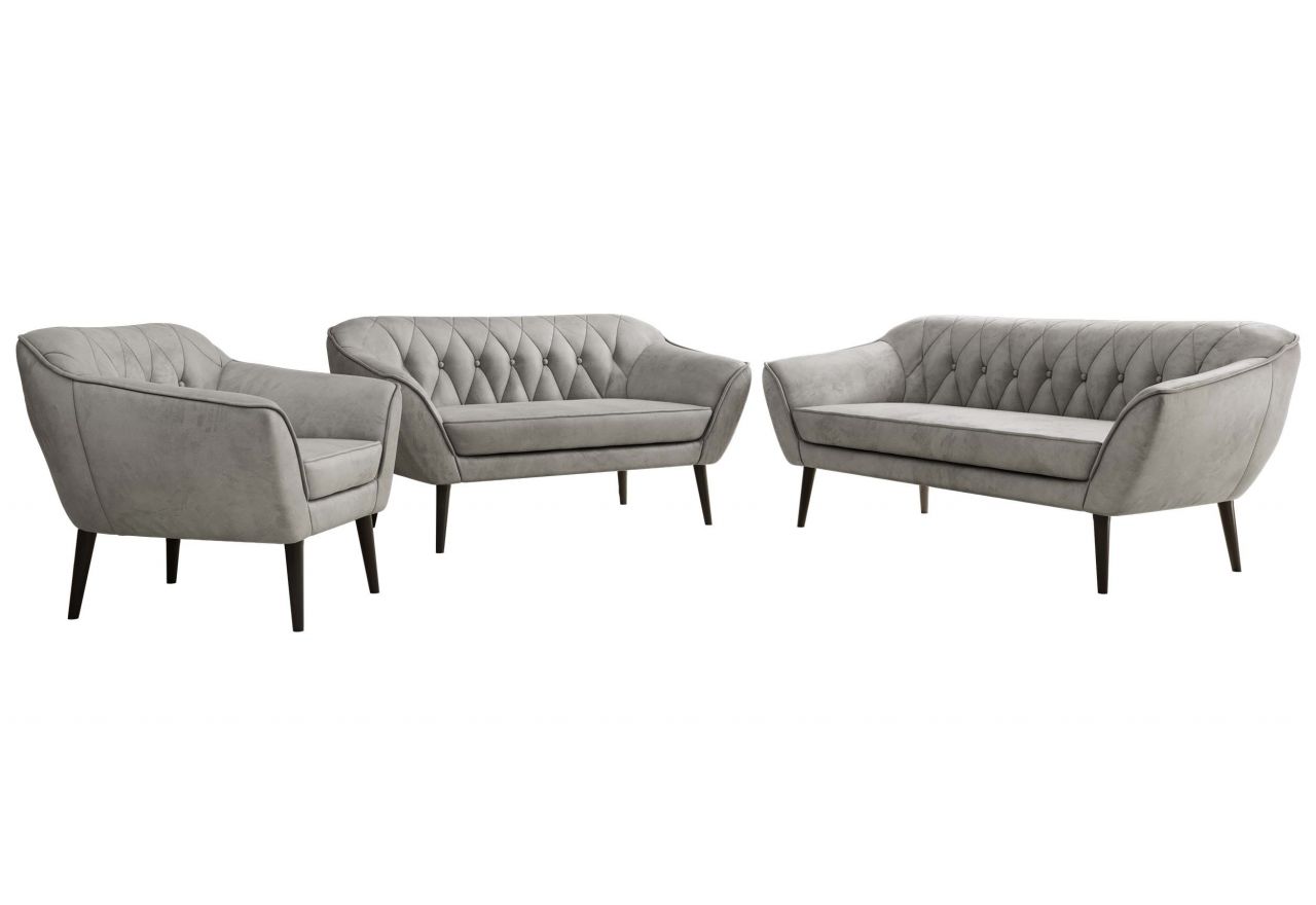 Zestaw PIRS 3+2+1 - jasnoszary, welwet - nóżki,  czarny