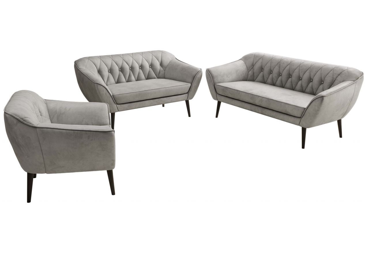 Zestaw PIRS 3+2+1 - jasnoszary, welwet - nóżki,  czarny