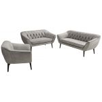 Zestaw PIRS 3+2+1 - jasnoszary, welwet - nóżki,  czarny