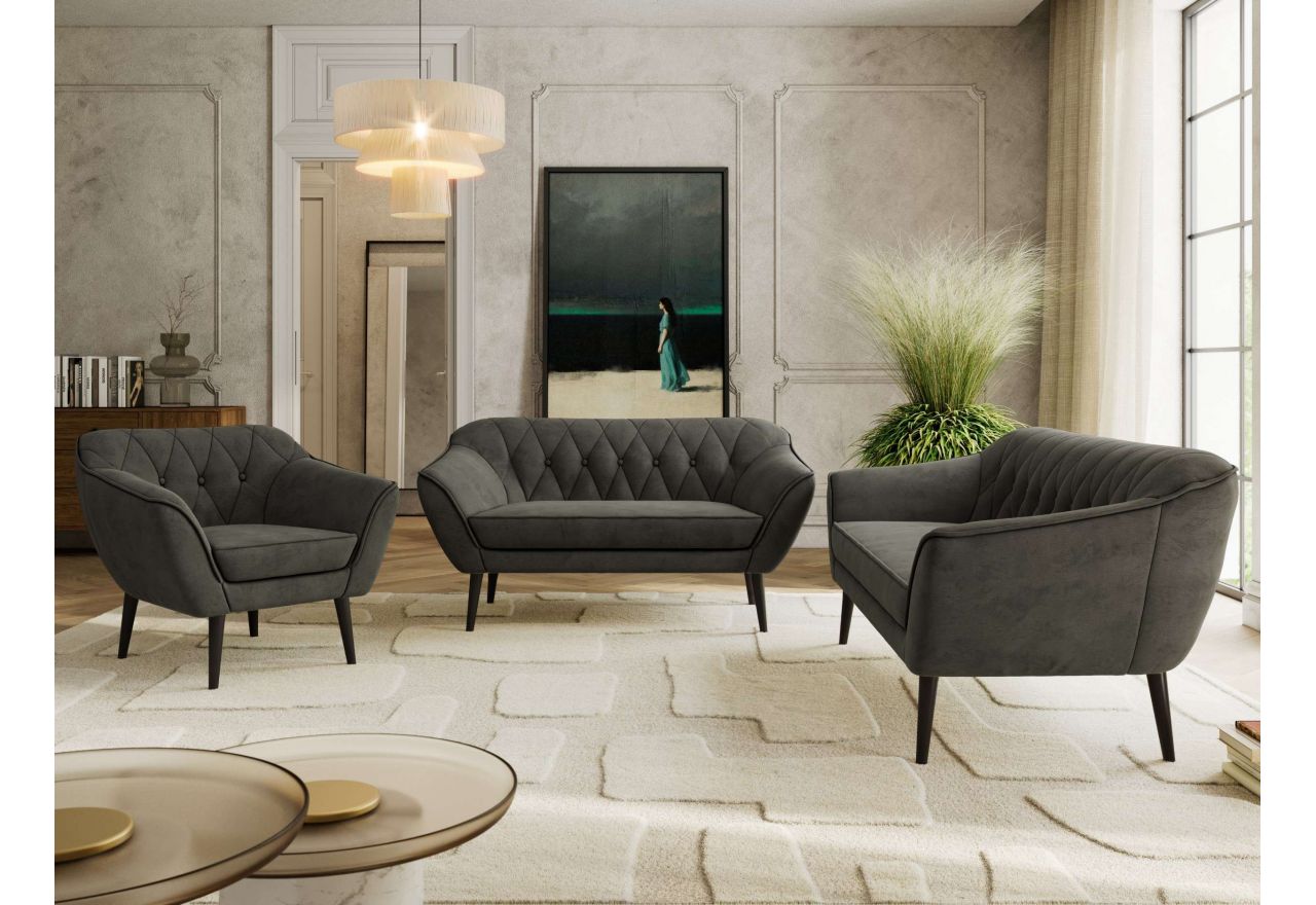 Zestaw PIRS 3+2+1 - ciemnoszary, welwet - nóżki,  czarny