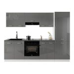 Modułowe meble kuchenne, zestaw do kuchni w połysku 260 cm SANTOS - Biały / szary połysk