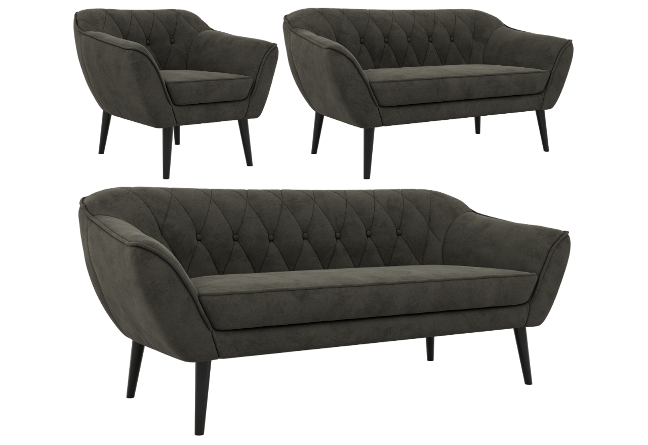 Zestaw PIRS 3+2+1 - ciemnoszary, welwet - nóżki,  czarny