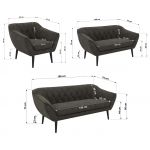 Zestaw PIRS 3+2+1 - ciemnoszary, welwet - nóżki,  czarny