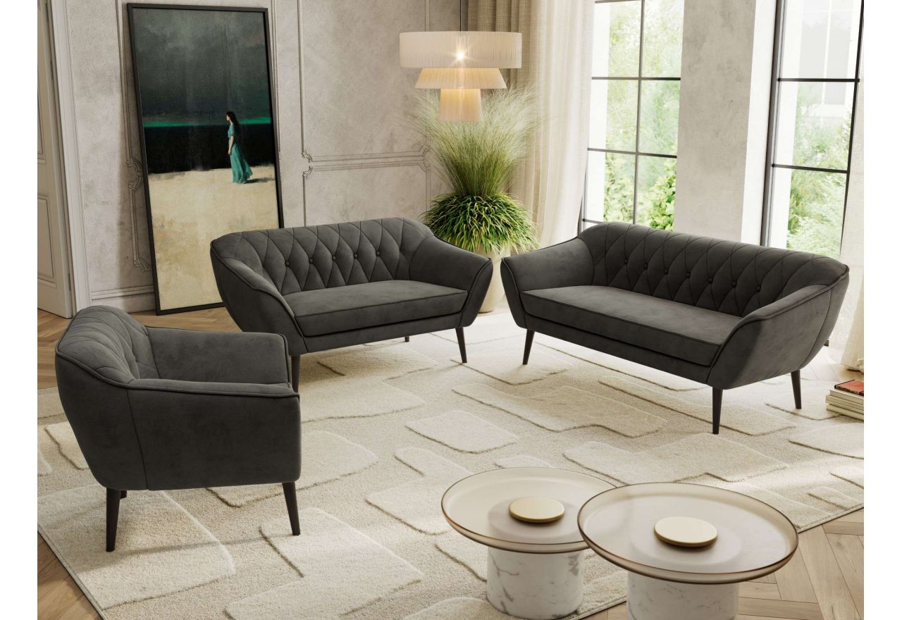 Zestaw PIRS 3+2+1 - ciemnoszary, welwet - nóżki,  czarny