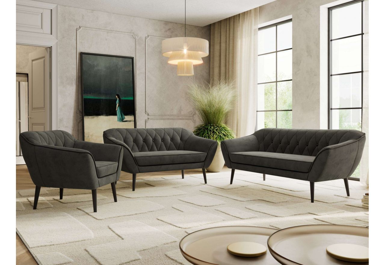 Zestaw PIRS 3+2+1 - ciemnoszary, welwet - nóżki,  czarny