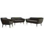 Zestaw PIRS 3+2+1 - ciemnoszary, welwet - nóżki,  czarny