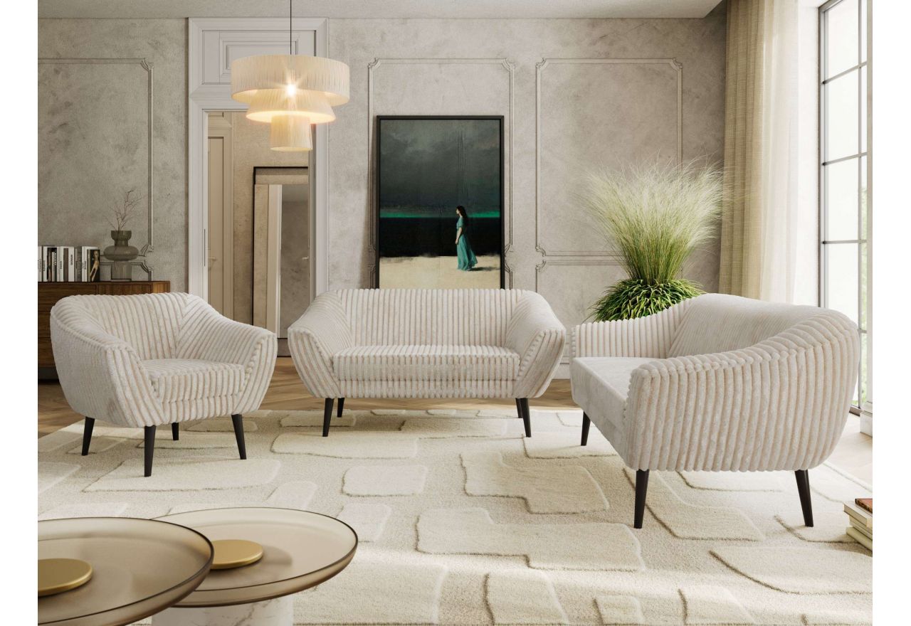 Zestaw PIRS 3+2+1 - beżowy, sztruks - nóżki,  czarny