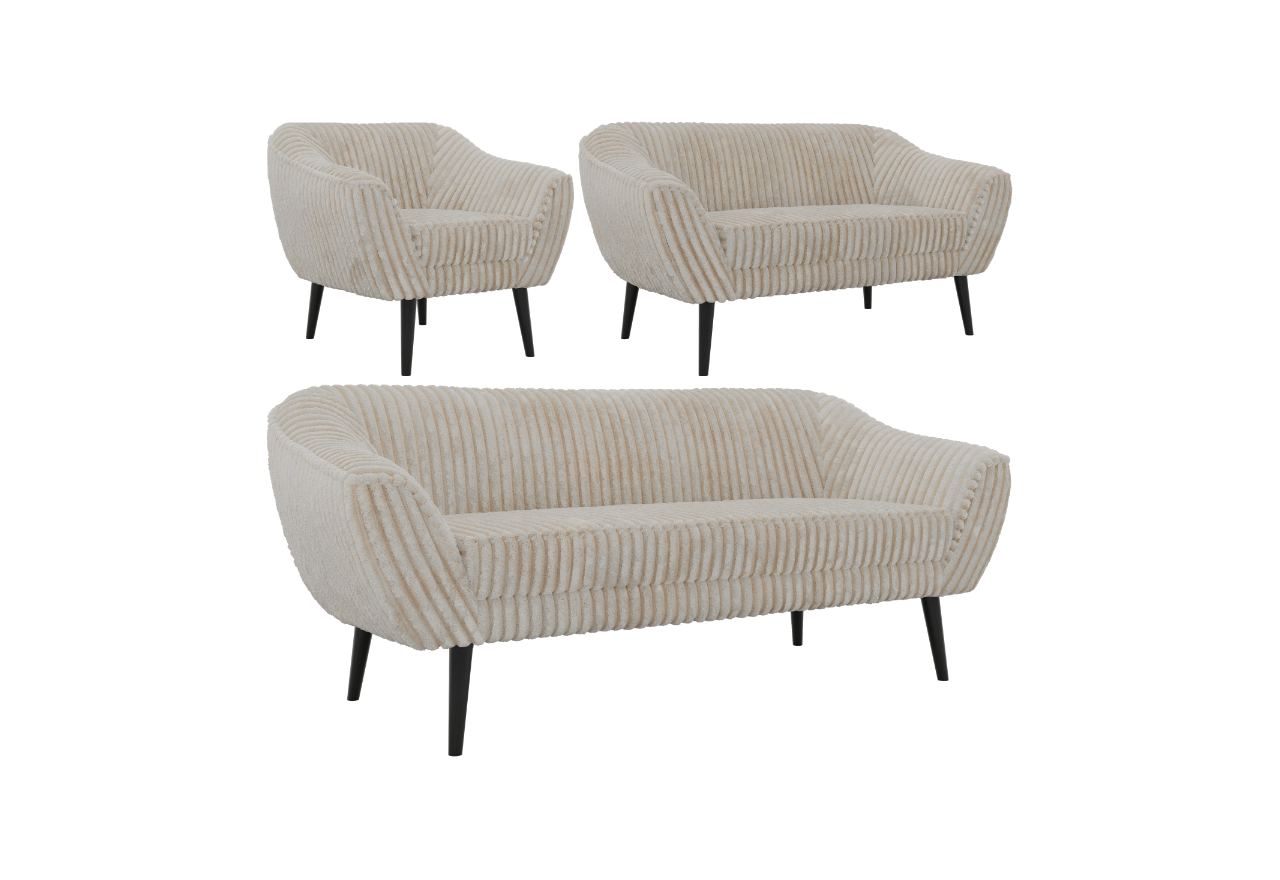 Zestaw PIRS 3+2+1 - beżowy, sztruks - nóżki,  czarny