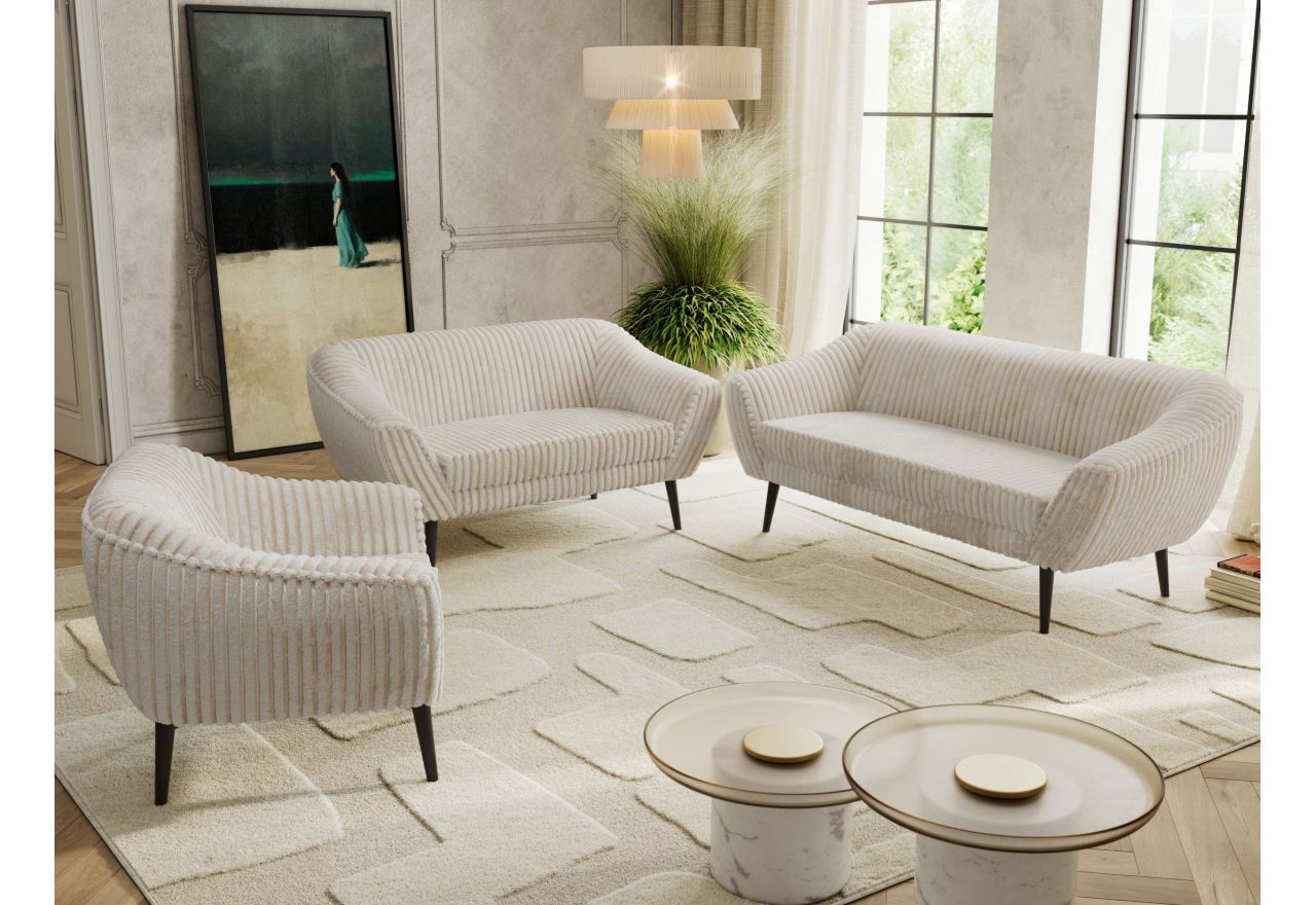 Zestaw PIRS 3+2+1 - beżowy, sztruks - nóżki,  czarny