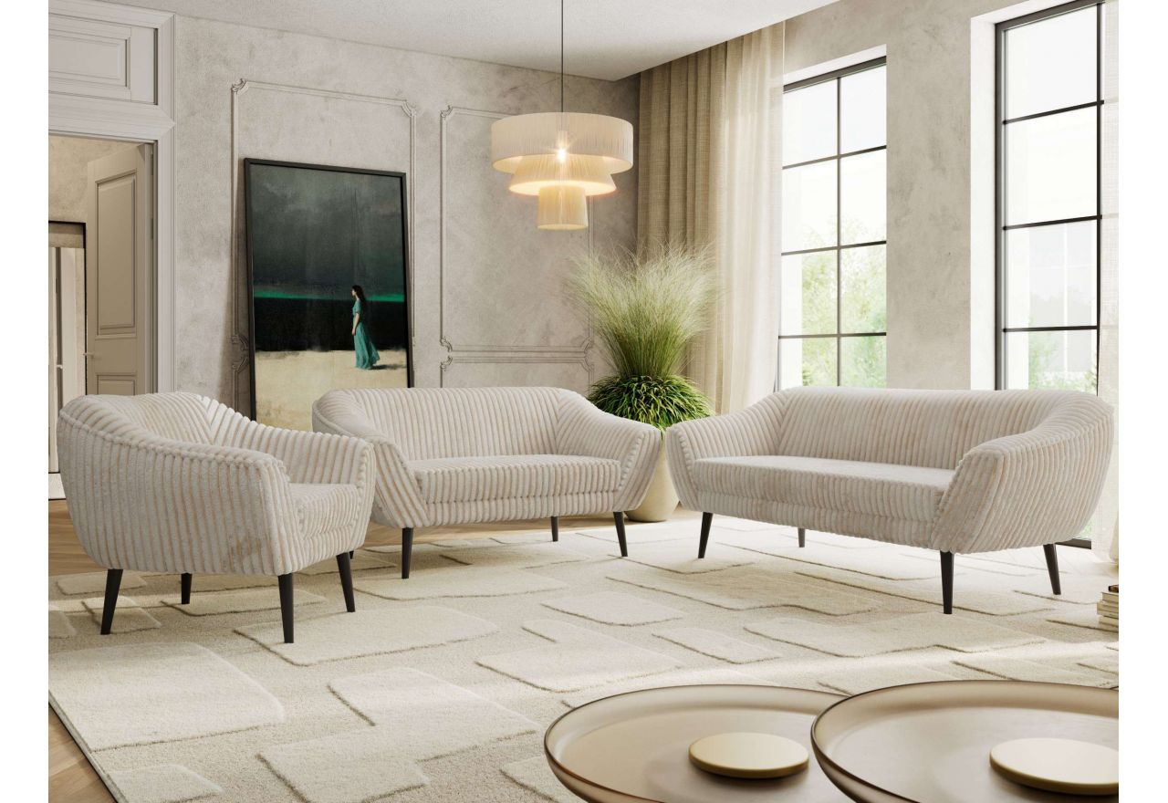 Zestaw PIRS 3+2+1 - beżowy, sztruks - nóżki,  czarny