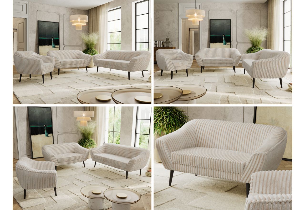 Zestaw PIRS 3+2+1 - beżowy, sztruks - nóżki,  czarny