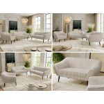 Zestaw PIRS 3+2+1 - beżowy, sztruks - nóżki,  czarny