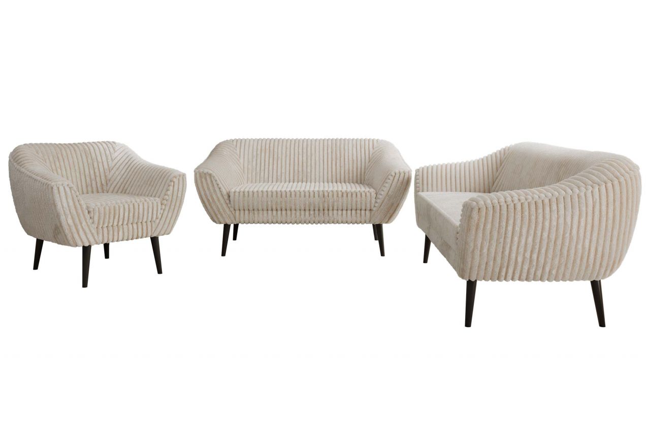 Zestaw PIRS 3+2+1 - beżowy, sztruks - nóżki,  czarny