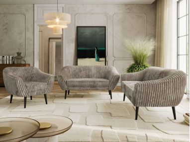 Zestaw PIRS 3+2+1 - jasnobrązowy, sztruks - nóżki,  czarny