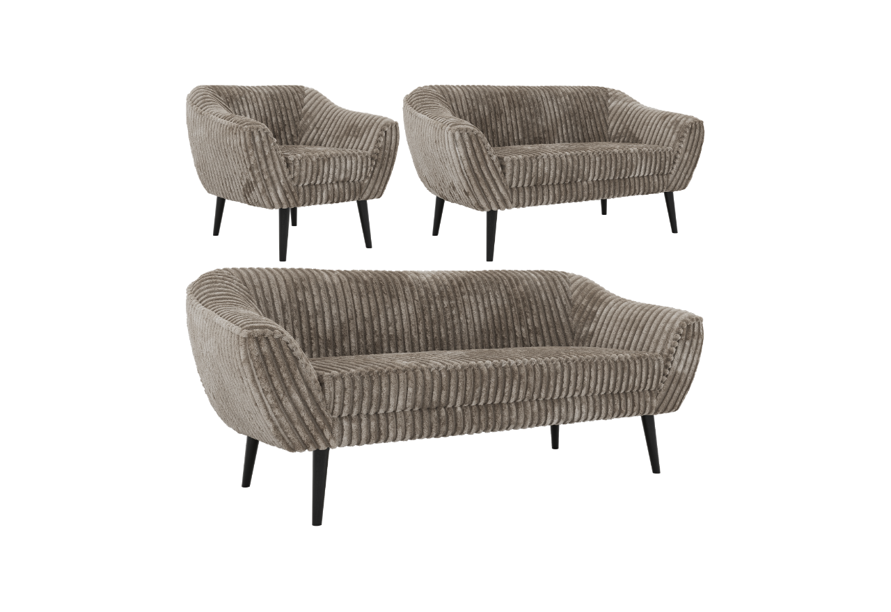 Zestaw PIRS 3+2+1 - jasnobrązowy, sztruks - nóżki,  czarny