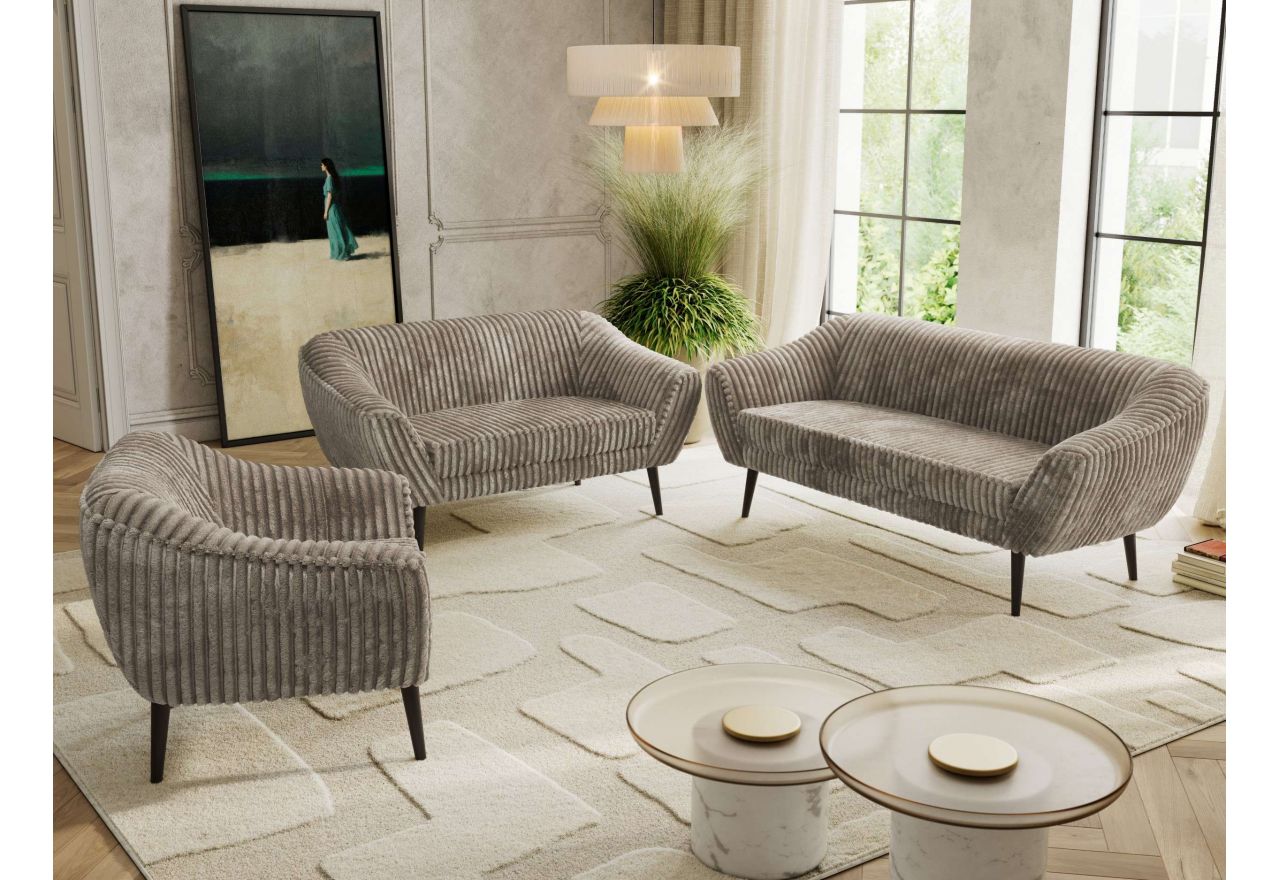 Zestaw PIRS 3+2+1 - jasnobrązowy, sztruks - nóżki,  czarny