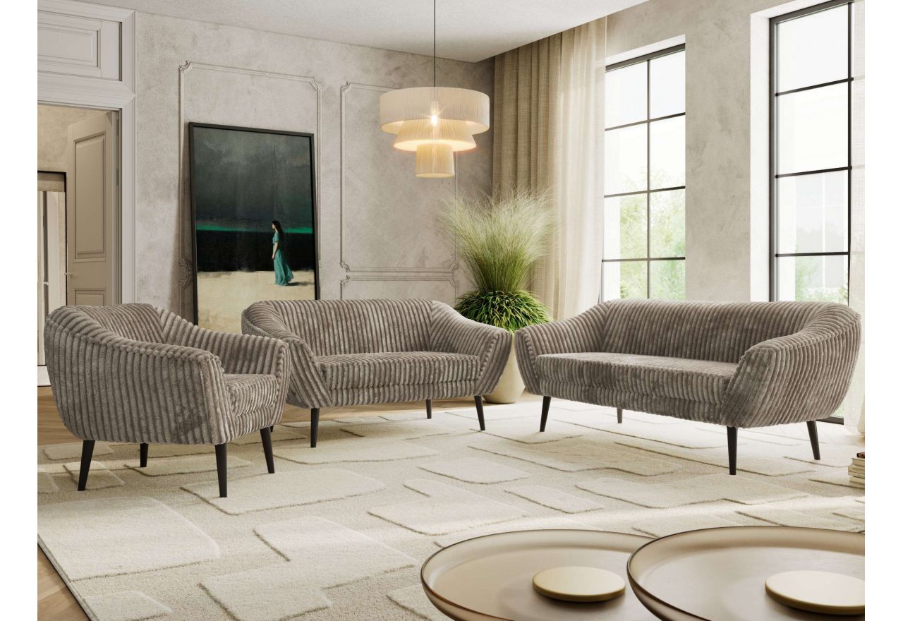 Zestaw PIRS 3+2+1 - jasnobrązowy, sztruks - nóżki,  czarny