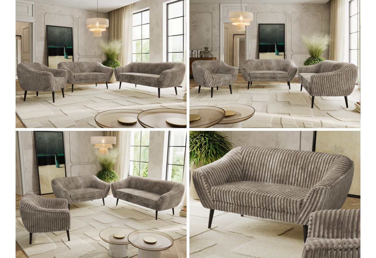 Zestaw PIRS 3+2+1 - jasnobrązowy, sztruks - nóżki,  czarny