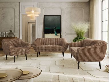 Zestaw PIRS 3+2+1 - brązowy, sztruks - nóżki,  czarny