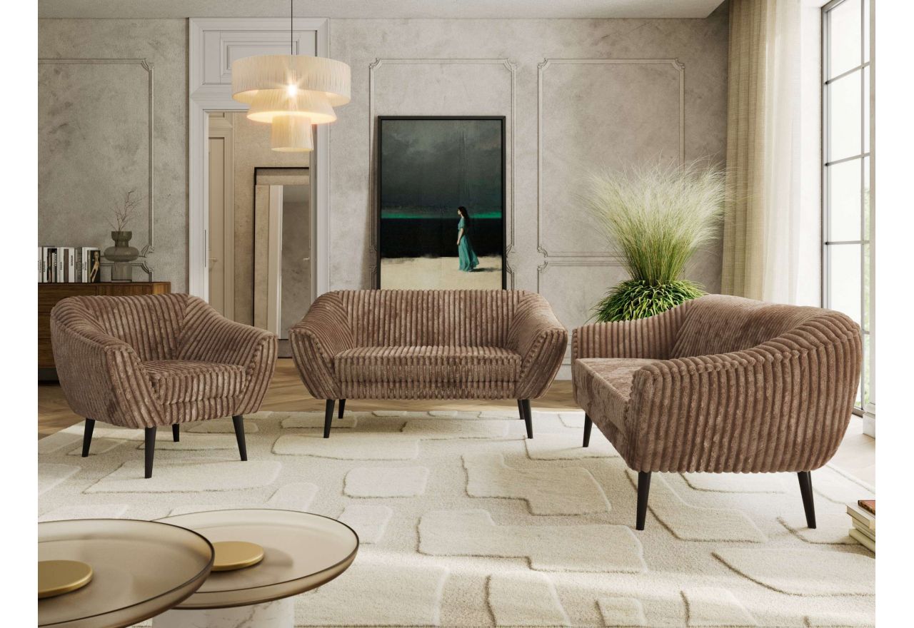 Zestaw PIRS 3+2+1 - brązowy, sztruks - nóżki,  czarny