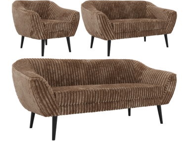 Zestaw PIRS 3+2+1 - brązowy, sztruks - nóżki,  czarny