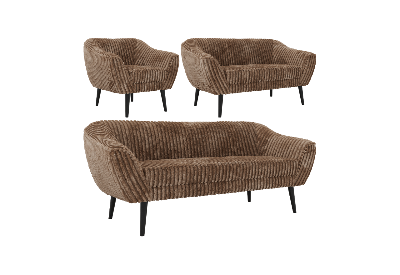 Zestaw PIRS 3+2+1 - brązowy, sztruks - nóżki,  czarny