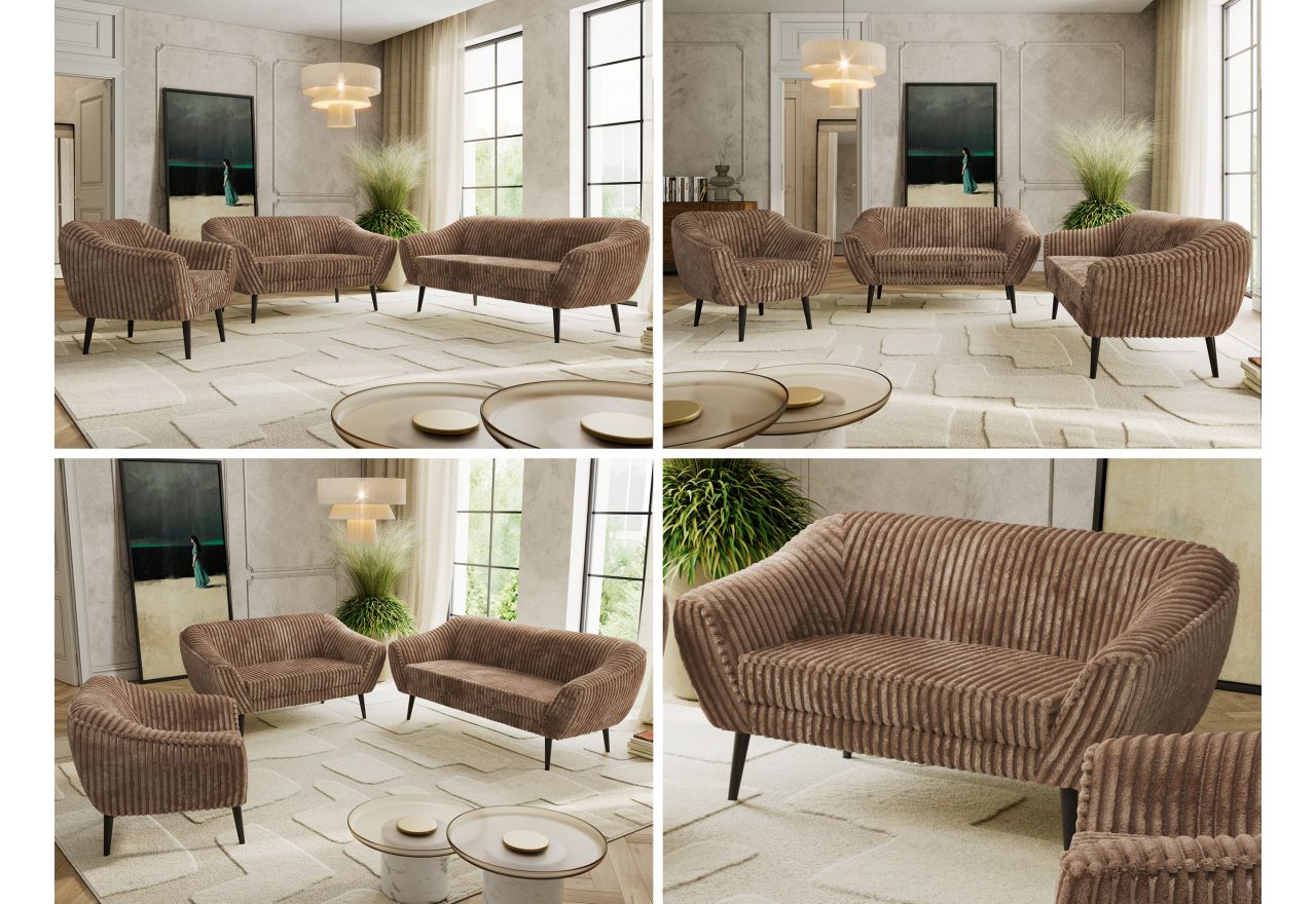 Zestaw PIRS 3+2+1 - brązowy, sztruks - nóżki,  czarny