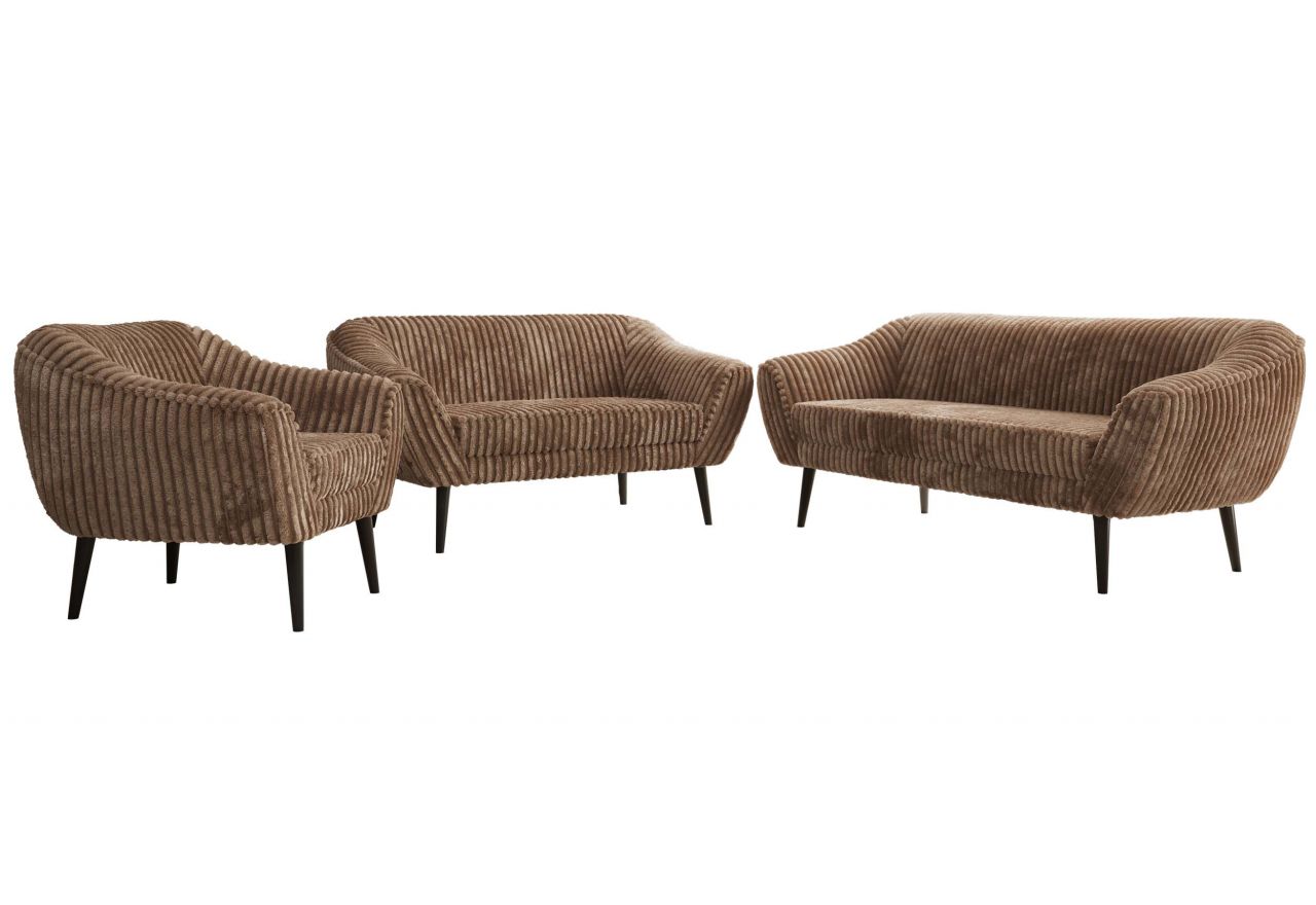 Zestaw PIRS 3+2+1 - brązowy, sztruks - nóżki,  czarny