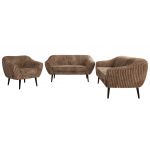 Zestaw PIRS 3+2+1 - brązowy, sztruks - nóżki,  czarny