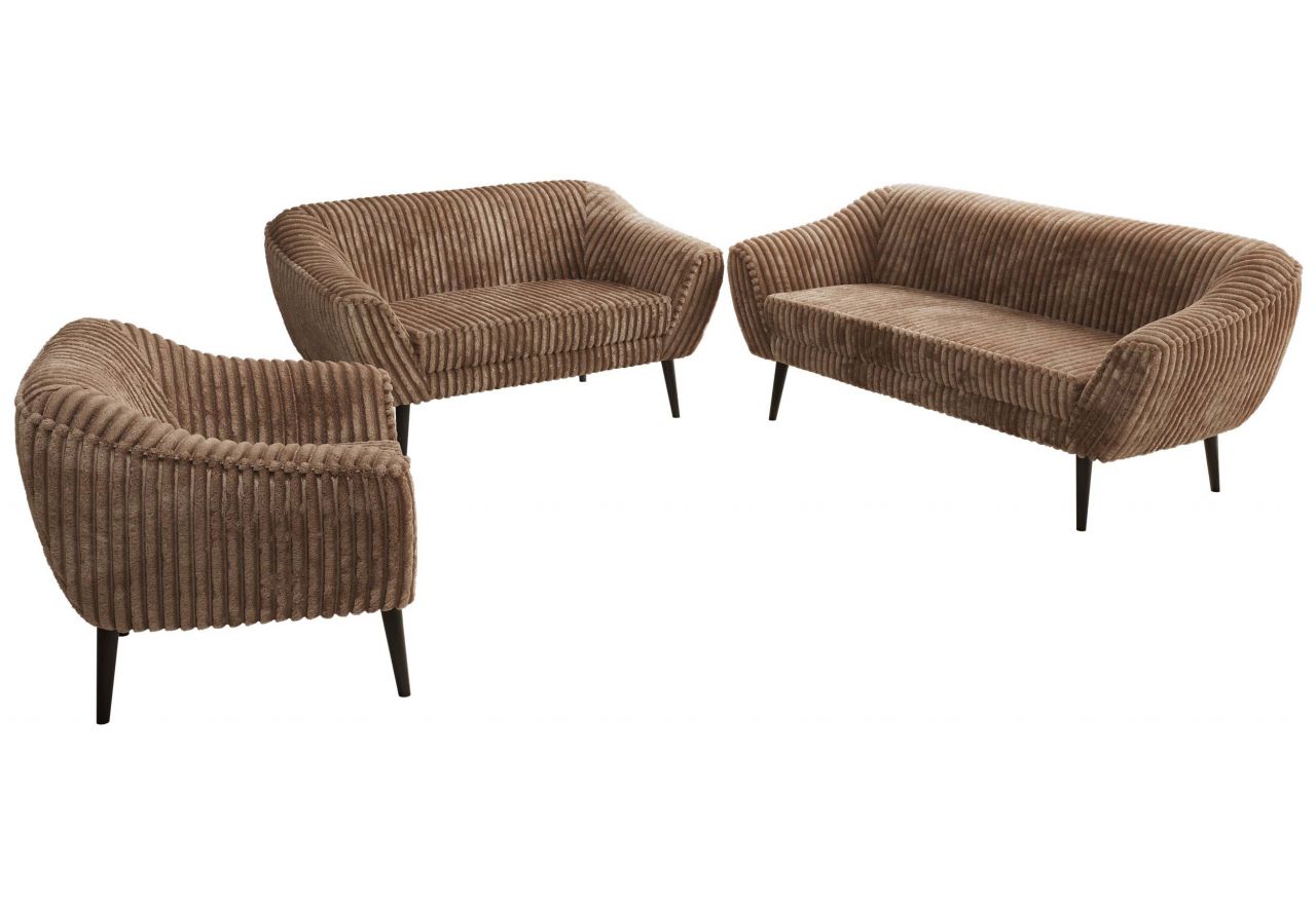 Zestaw PIRS 3+2+1 - brązowy, sztruks - nóżki,  czarny