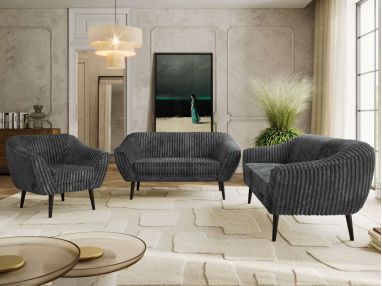 Zestaw PIRS 3+2+1 - szary, sztruks - nóżki,  czarny