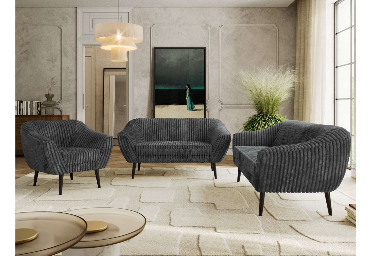 Zestaw PIRS 3+2+1 - szary, sztruks - nóżki,  czarny