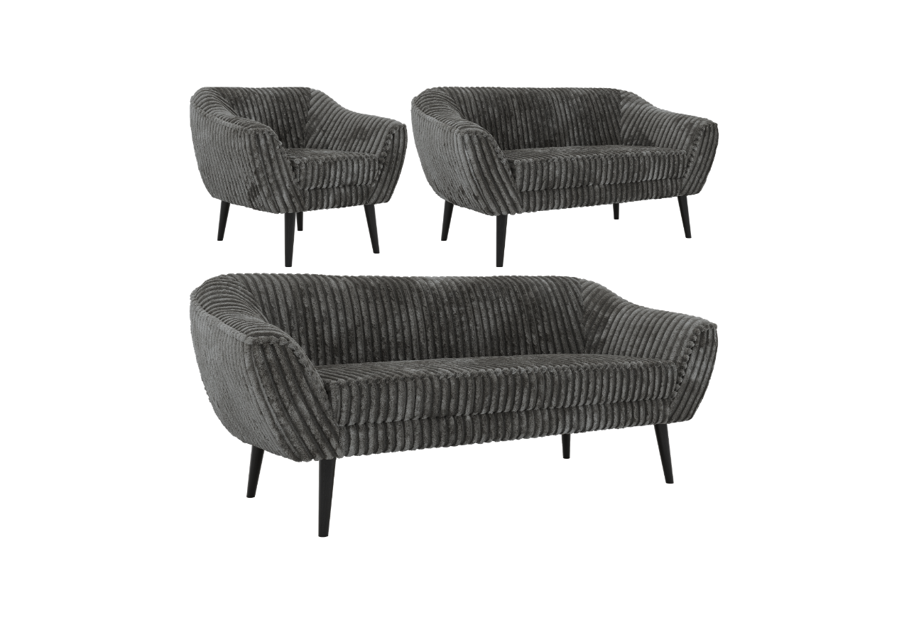 Zestaw PIRS 3+2+1 - szary, sztruks - nóżki,  czarny