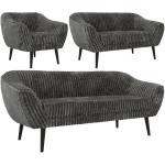 Zestaw PIRS 3+2+1 - szary, sztruks - nóżki,  czarny