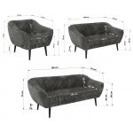 Zestaw PIRS 3+2+1 - szary, sztruks - nóżki,  czarny