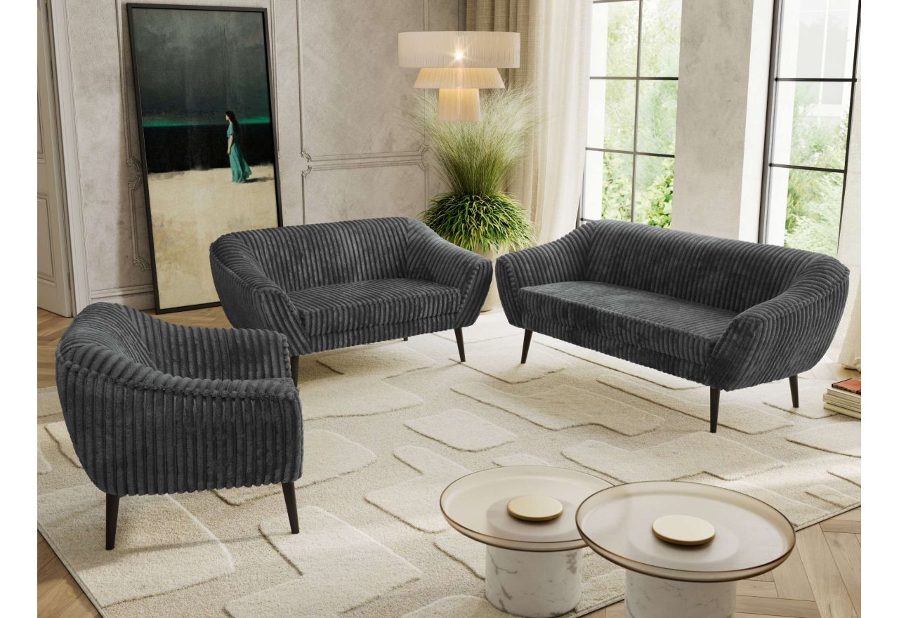 Zestaw PIRS 3+2+1 - szary, sztruks - nóżki,  czarny